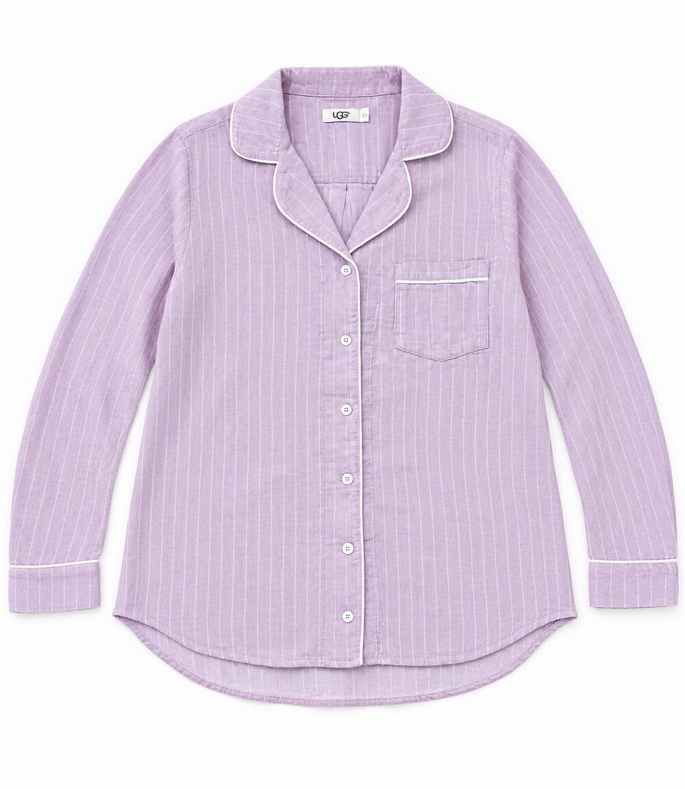 UGG Womens Small Pink Stripe Cotton Long Sleeve Pajama Shirt Button Down Top S